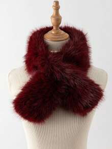 1pc Women's Autumn/Winter Faux Rabbit Fur Reversible Thick Warm Neck Warmer Scarf For Dress - Multicolor - View 2