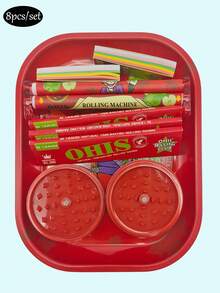 8pcs/Set - Convenient Smoking Set With Tinplate Tray, Flavors Of Cigarette Paper-Cigarette Rolling Machine-110mm Slim Rolling Papers, Spices Grinder And Smoking Accessories - A Complete Smoking Set For Valentine's Day Gift