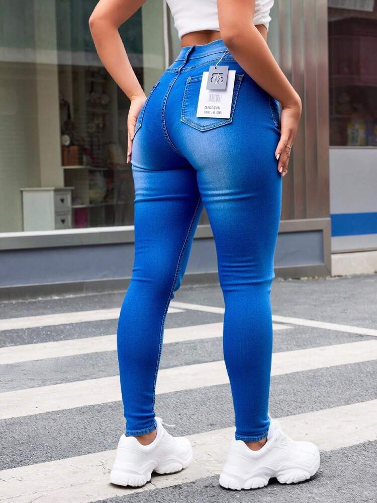 Mezclilla pantalon para mujer,skinny,con rotos,comodidad,casual. - Azul - Añade 3