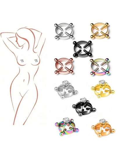 2pcs Women's Fake Nipple Rings Body Jewelry Barbells, Piercing Accessories