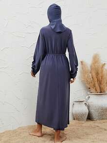 VFJ 3 件套穆斯林全覆盖泳衣套装，适度潜水冲浪泳衣，含头巾、长袖泳衣和泳帽 - 藏蓝色 - 查看 4