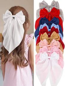 6pcs/Set Jepit Rambut Pita Besar Chiffon Warna-warni untuk Anak Perempuan, Aksesori Rambut, Jepit Rambut untuk Penggunaan Sehari-hari - MultiWarna - View 6
