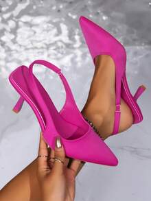 2025 Women's Fashion High-End Red Pointed Toe Hollow Back Stiletto High Heel Shoes, Women's High Heels - Pointed Toe, Smooth Ankle Strap, Suitable For Party, Holiday Gift - Hot Pink - View 9