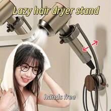 免钻孔免提吹风机支架，吸盘式壁挂，多角度可调，浴室卧室收纳好帮手，360°可调免提吹风机支架带电线整理器，无需钻孔，适用于浴室、卧室、宠物美容、万圣节和圣诞节装饰 - 彩色 - 查看 3