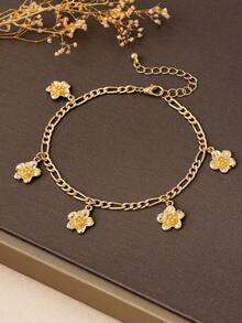 1pc Elegant Minimalist Design Metal Chain Tassel Flower Anklet, Versatile For Parties, Gatherings, Daily Wear, Banquets, Family Dinners, Thoughtful Gift For Girlfriend, Valentine's Day, Mom, Teacher - Yellow Gold - View 2