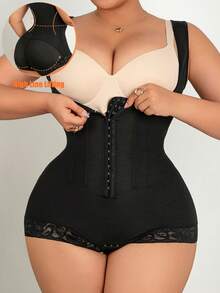 1pc Women's Lace Shapewear Bodysuit, High Line Lifting Zipper Gusset, Slimming Bodycon, Tummy Control High Shrinkage Fabric Corset Top