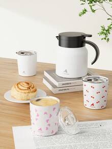 Travel Milk Coffee Mug 8oz - Spillproof Insulated Mug With Lid With Unique Pattern Design, Double Wall Stainless Steel For Hot And Cold Drinks, Suitable For Home/Office/Travel - White Cherry - View 6