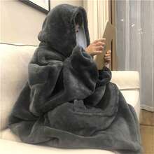 超柔软双面连帽羊毛毯 - 超大舒适可穿戴连帽衫，可机洗，非常适合万圣节和圣诞节，混合颜色，居家休闲穿着 | 超大连帽衫 | 柔软法兰绒面料，毯子连帽衫 - 彩色 - 查看 1