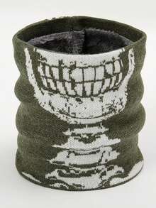 1 件 Y2K 骷髅印花羊毛围脖，休闲防寒男女通用围巾，适合日常穿着，秋冬 - 軍綠色 - 查看 2