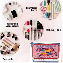 Vintage Sardine Pattern Unisex Cosmetic Bag, Foldable Spacious Zipper Pouch, Convenient Travel Accessory Storage Bag, Multifunctional Coin Purse, Pencil Case, Great Gift For Kids, Friends, Classmates, Teachers, Valentine's Day, Christmas, Thanksgiving, Mother's Day, Children's Day, Back To School, Graduation - Mint Blue - View 2