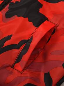 Kids' Casual Loose Camo Waterproof Windbreaker Hooded Jacket - Red - View 5