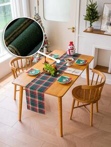 1pc Vintage Green Plaid Table Runner, Woven Rectangular Tablecloth, Washable, Suitable For Sideboard, Shoe Cabinet, Dining Table, Home Decor, Room Decor, Farmhouse, Kitchen, Dining Room, Party, Holiday, Christmas, New Year, Autumn Decoration - Green - View 4