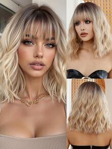 Blonde Wig Hair Natural Synthetic Heat Resistant Wigs 14 Inch Shory Curly Wig With Bangs For Women Daily Wedding Used - Blonde Highlight - View 3