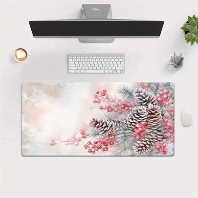 1 Pine Cone Berry Pattern High-Definition Printing Desk Mat, Multi-Functional Oversized Mouse Pad Keyboard Game Office Computer Desk Mat, Family And Friends Gift, Adult Gift