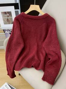 Áo khoác cardigan nữ kiểu dáng thường ngày có nơ trang trí, màu trơn thoải mái, lựa chọn lý tưởng cho mùa thu/đông. - Đỏ - Xem 9