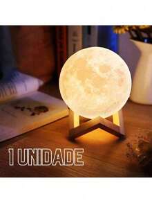 Abajur Lua 3D LED 10cm – Luminária Decorativa, Luz Noturna Aconchegante e Presente Incrível - Multicolorido - Visão 4
