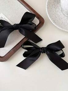 3pcs Chic Bow Hair Clips In Beige, Pink & Black - Cute Fabric Accessory For Girls, Ideal For Casual Outfits Or Vacations, Cute Hair Clips