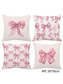MEMNUN 4pcs Romantic Pink Bow Print Polyester Decorative Pillow Covers [Single-Sided Printing] 17.7*17.7in(45*45cm)/19.69*19.69in(50*50cm)/15.75*15.75in(40*40cm) Home Bed Headrest Sofa Cushion Pillow Covers [Pillow Insert Not Included], Suitable For Daily Use, Home Decor, Living Room, Bedroom, Car Decoration - Multicolor - View 14