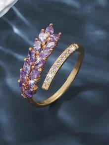 1 szt. Modny pierścień z otwartymi zębami i zieloną cyrkonią sześcienną