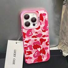 1pc Full Screen Pink Color Blocks Compatible For Phone 16/15/14/13/12/11/8/ 7ProMax/Pro/Plus/Xs Max/XS/X,For Compatible With Colored Simple And Personalized Black Letterssilver Hard Shell, Fall Prevention Anti-Shock, Anti-Slip, Anti Drop, Camera Lens Protection, Silicone Anti Wear Phone Case  ﻿ ﻿ ﻿ ﻿ - Pink - View 4