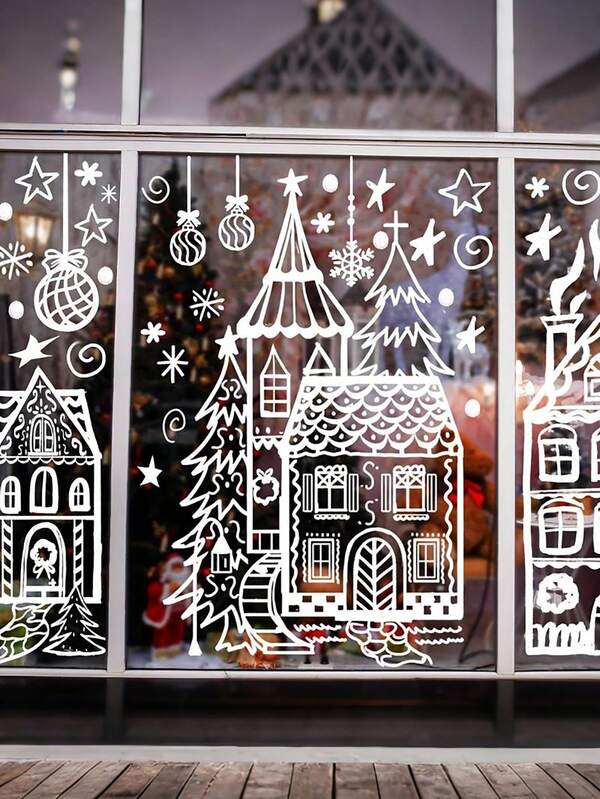 4 fogli di grandi adesivi natalizi per finestre, decorazioni natalizie per vetri, adesivi rimovibili a doppia faccia con pupazzo di neve e fiocchi di neve per decorazioni natalizie e feste