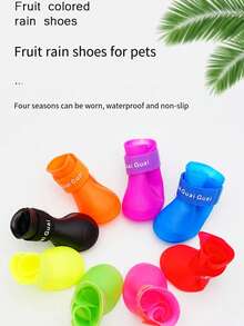 4pcs/Set S/M/L/XL/XXL Cat & Dog Outdoor Ankle Boots, Pet Waterproof Rain Shoes, Non-Slip Rubber Boots, Pet Accessories, Pet Waterproof Shoes, Soft Bottom Won't Fall Off Dog Paw Covers, Pet Warm Shoes For Autumn/Winter - Multicolor - View 6
