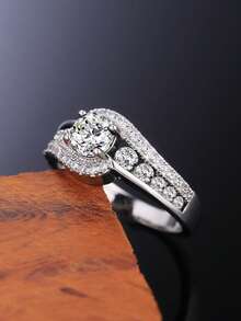 1 chiếc nhẫn mặt dây chuyền đính đá Cubic Zirconia, thích hợp cho nữ, có thể dùng làm quà cưới hoặc quà Valentine. - Bạc - Xem 6