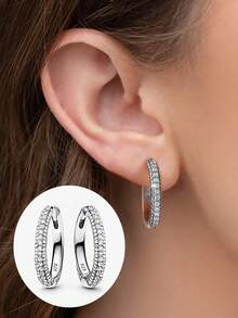 1 Coppia di Orecchini a Cerchio in Argento Sterling 925 con Zirconia Cubica, Orecchini da Donna, Eleganti Gioielli per Fidanzamento, Anniversario e Matrimonio, Orecchini Scintillanti di Cristallo alla Moda, Regalo di Gioielleria Raffinato - Argento - Visualizzare 2