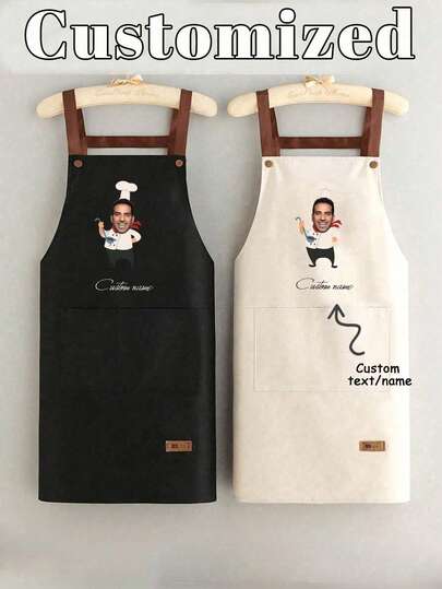 1 pieza Delantal personalizado para papá, hombres, mujeres, con texto personalizado, logo, para chef, cocina, delantal de cocina personalizado, impermeable, con logo personalizado, nombre, perfecto para mamá, esposo, novia, novio, Día del Padre, Día de San Valentín, Día de la Madre, cumpleaños, aniversario, graduación, boda, amor, único