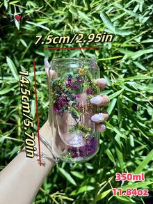Cốc thủy tinh hai lớp 350ml/11.84oz đựng hoa khô thật - Cốc cà phê hai lớp, cốc trà xanh hai lớp, cốc hoa khô, món quà tuyệt vời nhất dành cho bạn bè! - Nhiều màu - Xem 8