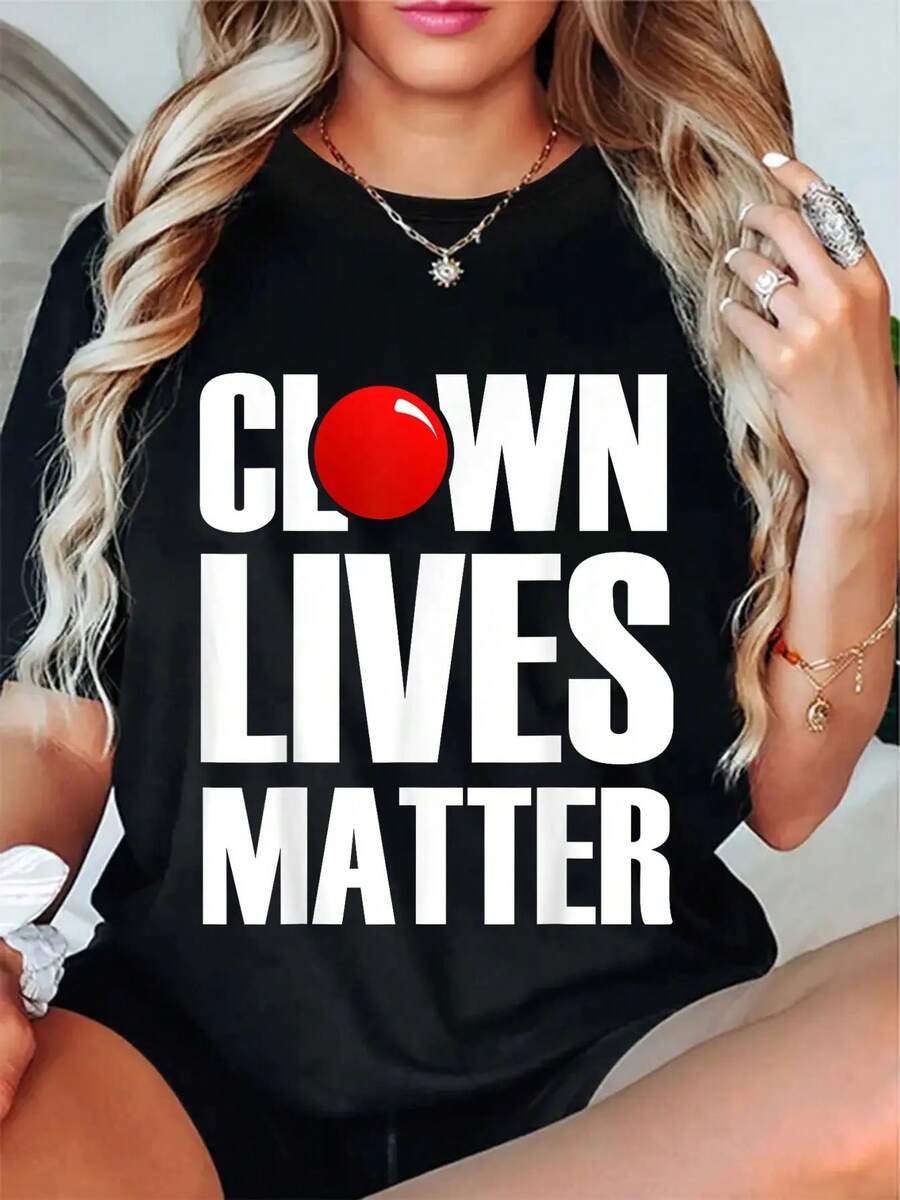 100% Cotton Clown Lives Matter Red Nose Circus Happy Shirt T-Shirt Women's Men's Summer Comfort Soft Crew Neck Tee Tops - Black - View 1