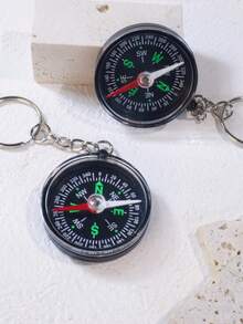 1pc Compass Keychain, Portable Directional Compass, Multifunctional Black Compass Keyring, Phone Pendant, Car Compass - Multicolor - View 6