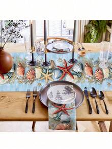 Summer Ocean Beach Starfish Shell Coral Table Runner Dresser Scarves Table Decor Farmhouse Kitchen Dining Table Runner Holiday Party Decor - Multicolor - View 5