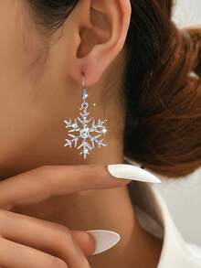 一对简约雪花形耳环，适合日常佩戴和圣诞节假期 - 銀色 - 查看 5
