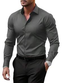 Men's Wrinkle Dress Shirts Formal Long Sleeve Button Down Wedding Business, Style - Dark Grey - View 1