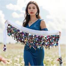 Belly Dance Hip Scarf, Sweet Belly Dance Skirt Wrap Performance Shiny Sequin Coins, Women Belly Dance Costume - Multicolor - View 32