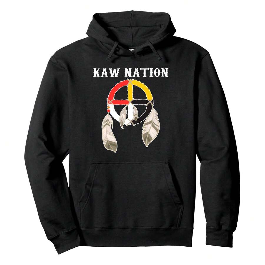 Sudadera con capucha con estampado de la rueda medicinal de la tribu Kaw Kanza Nativa Quapaw - Negro - Ver 1