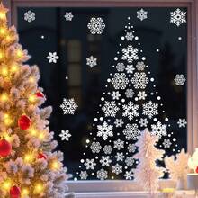 2 hojas de pegatinas de ventana con decoración de copos de nieve navideños, pegatinas decorativas de copos de nieve blancos cálidos para Navidad, suministros para fiestas navideñas, pegatinas de copos de nieve de invierno para ventanas