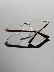 一副男女通用椭圆形无框金属镜框透明镜片眼镜，时尚透明镜片眼镜框，适用于电脑、游戏、电视和智能手机，高清眼镜配件 - 銀平 - 查看 3