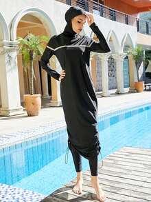 VFJ Burkini Muslim Swimsuits For Women Modest Islamic Swimwear Long Sleeve Full Cover 3PCS Set Beachwear With Cap