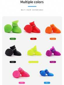 4pcs/Set S/M/L/XL/XXL Cat & Dog Outdoor Ankle Boots, Pet Waterproof Rain Shoes, Non-Slip Rubber Boots, Pet Accessories, Pet Waterproof Shoes, Soft Bottom Won't Fall Off Dog Paw Covers, Pet Warm Shoes For Autumn/Winter - Multicolor - View 5