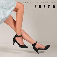 Women's IN3 D'Orsay Pumps Low Kitten Heels For Women Dress Shoes Pointed Closed Toe Wedding Bride Ankle Strap Dressy Silver Black Nude White Gold Heels For Women-2025 - 黑色絨面革 - 查看 2
