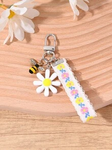 1 Stück Urlaubsstil süßer Blumen- & Bienen-Anhänger Schlüsselanhänger, Tasche/Auto Schlüssel Dekoration, geeignet als Geschenk für Familie, Freunde, Studenten zu Geburtstag/Feiertagen, Taschenzubehör Schlüsselbänder mit ID-Halter, Autoschmuck, Taschenanhänger, Weihnachtsgeschenk, Lehrer, Schwester