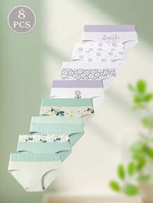 8 件套女式高腰印花棉质氨纶透气低腰内裤，休闲舒适 - 彩色 - 查看 3