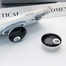 创意树脂手机支架，台球造型，黑色，8字形，公主扇形戒指托，个性化桌面支架 - 彩色 - 查看 1