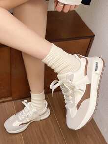 新款圆头系带拼色多功能时尚百搭都市户外休闲运动鞋女鞋