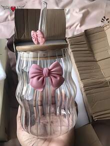 Bowknot Coffee Glass Straw Cup - Girly Bowknot Straw Cup, Milk Tea Straw Cup, Matcha Coffee Straw Cup - Excellent Choice For Holiday/Birthday Gifts! - Multicolor - View 6