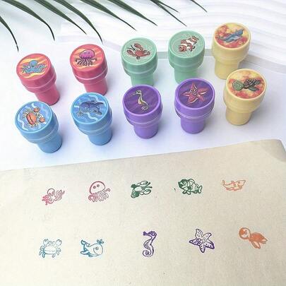 10/20pcs Ocean Life Animal Stamp Set - Plastic Sea Turtle And Ocean Life Stamps With Vivid Underwater Designs, For Party Favors, Scrapbooking Decorations, Birthday Gifts And Themed Celebrations, Stamp Decorations, Scrapbooking Supplies, Gag Designs, Durable Plastic, Halloween, Christmas