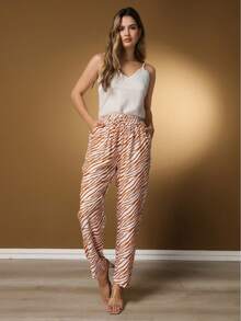 Tiger Print Animal Print Pocket Mesh Drawstring Holiday - 紫紅色 - 查看 2