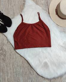 Kit 2 peças Cropped de Alçinha canelada com Calça Legging Feminina conforto e qualidade - Laranja - Visão 3